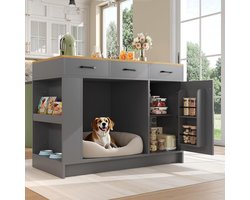 Keukeneiland Kast - Dienblad Wagen - Keuken Organisatie - Met Huisdier Zone - 120x60x90 cm - Grijs