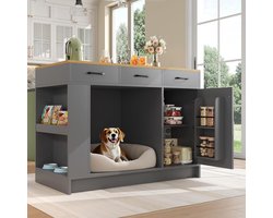 Keukeneiland Kast - Serveertafel Keuken - Keuken Organiseren - Met Huisdier Zone - 120 x 60 x 90 cm - Grijs