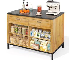 Keukeneiland - Keukenopslag - Koken en serveren - Met bar functie - 120x75x90 cm - Eikenhout zwart