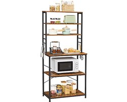 Keukeneiland - Keukenrek - Keukentrolley - Keukenblok - Bakkersrek - Met opbergruimte - 80 x 40 x 167 cm - Bruin - Zwart