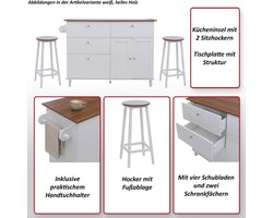 Keukeneiland met 2 Krukken – ABTKantoor Luxe Keuken Eiland 131x47x90 cm – MDF Keukenkast Wit & Licht Hout – 4 Laden & 2 Deuren – Transitioneel Design – Inclusief Handdoekhouder & Zitfunctie