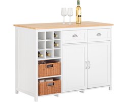 Keukeneiland met wijnrek, lades en deuren - Wit Werkblad