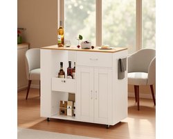 Keukeneilandwagen - Keukenbuffet roltafel - Keuken organiseren - Met kruidenrekken - 102x46x92 cm - Wit