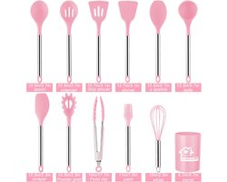 Keukengereedschap -23-delig kookgerei met roestvrijstalen handgreep Koken en bakken met antiaanbaklaag en hittebestendig gebruiksvoorwerp "Siliconen keukengadgetset met ingebouwde haak 10* en dunschiller 1* roze