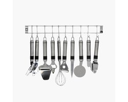 Keukengereedschap Set – 9-delig – Inclusief Ophangrek – Zwart/Grijs – Voor Snijden, Schillen, Mixen & Openen