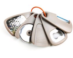 Keukengereedschapset 5-delig, ruimtebesparend kookgereedschap Keukenaccessoires - knoflook-/gembermolen, kaasrasp, groente-/fruitschiller, pizzasnijder, flesopener, gereedschapsset