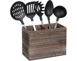 keukengerei houder - 17 x 24 x 12 cm - 2 vakken voor keukengereedschap en bestek - hout