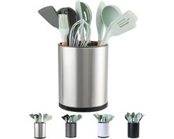 Keukengerei houder - 360° Draaibaar keukengerei houder organizer - RVS - 3 Compartimenten - Voor Aanrecht Organizer - Bestek Lepel Spatel Gereedschap Bestekbak