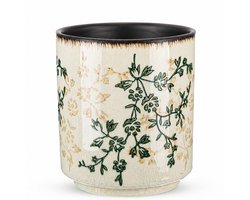 Keukengerei Houder - Bestekhouder - Keramische Keuken Organizer - Houder voor Spatels en Pollepels - Rustiek Vintage Bloemenpatroon - Bruin/Groen - 12 x 12 x 14 cm