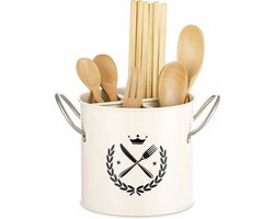 Keukengerei houder - Keukengerei Organizer - Utensils pot - Aanrecht Organiser - 19*13,5*14CM - met handgreep en verwijderbare verdeler - RVS - rood - voor Kookgerei Set, Pollepels, Spatels, en meer