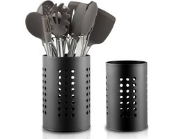 Keukengerei Houder - Keukenorganizer - TENZHVXI® - Veelzijdige Organizer Voor Bestek En Spatels - Duurzaam Roestvrijstalen Design Met Zwarte Coating - Grote En Kleine Maat Set Van 2 Stuks - Ideaal Voor Moderne Keuken En Bar