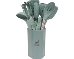 Keukengerei - keukengereedschap - 15-delige set kitchentools in Sage Green - siliconen met RVS - hittebestendig - BPA en latex vrije keukenset - vaatwasserbestendig