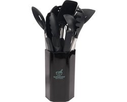 Keukengerei - keukengereedschap - 15-delige set kitchentools in Zwart - siliconen met RVS - hittebestendig - BPA en latex vrije keukenset - vaatwasserbestendig