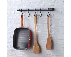 Keukengerei rek met S-haken - opknoping pot en panrek - wandgemonteerde keukengerei organizer - aluminium - zwart