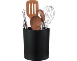 Keukengerei, ruimtebesparende bestekmand en kooklepelhouder, 360 graden draaibaar, antislip accessoirerek, organizer, opbergoplossing voor keukenaccessoires (zwart)