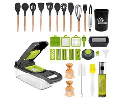 Keukengerei Set 12-delig – Keukenset met Groentesnijder 7-in-1, Olieverstuiver & Schoonmaakborstels – Compleet Keukenpakket