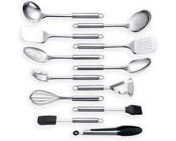 Keukengerei Set 12-delig RVS - Keukenhulpen Set - Keukenset RVS - Spatelset, Garde, Opscheplepel, Tang - Professioneel Keukengerei - Vaatwasserbestendig - Keuken Accessoires