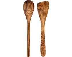 Keukengerei Set - 2delig - Pollepel (1x) - Spatel (1x) - Olijfhout - Kookgerei Set - Duurzame Keuze!