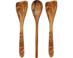 Keukengerei set - 3delig - Spatel (2x) - Pollepel (1x) - Olijfhout - Kookgerei set - Duurzame Keuze!