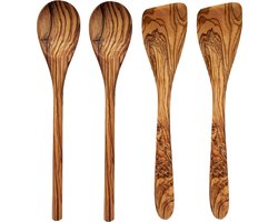 Keukengerei set - 4delig - Spatel (2x) - Pollepel (2x) - Olijfhout - Kookgerei set - Duurzame Keuze!