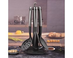 Keukengerei set - Kookgerei set met houder - BPA vrij - Hittebestendig - Vaatwasserbestendig - Grijs