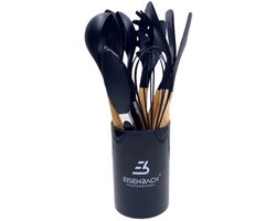 Keukengerei Set met Houder 12 Delig – Hittebestendige Keukenhulpen – Spatels, Garde, Pollepel & Keuken Gereedschap - Hout
