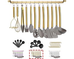Keukengerei-set van 38 delen met rek voor keukengerei - Handvat van roestvrij staal - Keukengadgets met antiaanbaklaag - Kookgerei voor sets met gebruiksvoorwerpen - Goud
