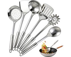 Keukengerei set van 410 roestvrij staal - 6-delig - Kookgerei set - Anti-aanbak kookgerei - keuken benodigdheden - Hittebestendig metalen keukengerei, ophangmodel - Geschikt voor restaurants en keukens