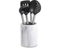 Keukengerei set van 4x stuks - in marmer look keukenhulp houder - gerei - bestek