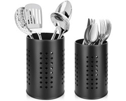 Keukengereihouder - Bestekhouder - 2 stuks - Zwart - Roestvrij staal