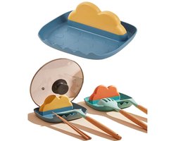 Keukengereirek (1-delig) met lekbak, hittebestendige dekselhouder, kooklepelrek, opbergrek voor aanrecht, lepel, tang, spatel, vork, cartoon bestekhouder - Blauw