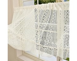 Keukengordijn in landelijke bohemian stijl, 99 cm lang, handgehaakt kantweefsel in boerderijstijl, tule, geschikt voor woonkamer, kledingkast en andere ruimtes, inclusief ophanglus, vintage chique woondecoratie, één stuk, crème-L