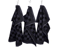 Keukenhanddoeken Badstof - Horeca Line - Handdoeken 50x50 - Geblokt - Set van 3 - Antraciet