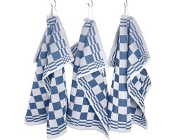 Keukenhanddoeken Badstof - Horeca Line - Handdoeken 50x50 - Geblokt - Set van 3 - Licht Blauw