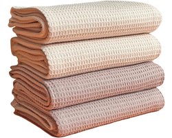 Keukenhanddoeken, theedoeken, set van 4, 100% katoenen wafeldoeken, theedoeken, schoonmaakdoeken, keukenhanddoeken met ophangoog, 35 x 35 cm (crème en beige)
