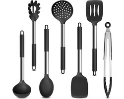 Keukenhulp set in zwart met multifunctionele tools voor koken, bakken en bereiden