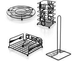 Keukenhulphouders Industrieel -- Keukenset - Keukenorganizers - Keukenrolhouder - Servethouder/Servettenhouder - Onderzetter - Bestekhouder - Metaal - Zwart