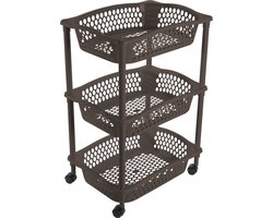 Keuken/kamer opberg trolleys/roltafels met 3 manden 62 x 41 cm cappuchino bruin - Etagewagentje met opbergkratten