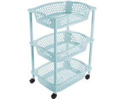 Keuken/kamer opberg trolleys/roltafels met 3 manden 62 x 41 cm lichtblauw - Etagewagentje met opbergkratten