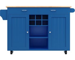Keukenkast 102x45x92cm Buffetkast Blauw Houtnerf Multifunctionele Eettafel Met Opbergruimte Servierwagen Voor Keuken Eetkamer Modern Ontwerp