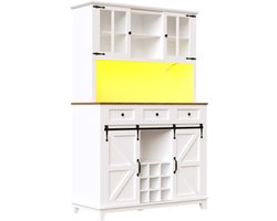 Keukenkast (105×38,4×180cm), hoog keukenbuffet, vitrinekast, buffetkast met verstelbare planken, dressoir met ledverlichting, variabele lichtkleuren, wit