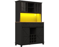 Keukenkast (105×38,4×180cm), hoog keukenbuffet, vitrinekast, buffetkast met verstelbare planken, dressoir met ledverlichting, variabele lichtkleuren, zwart