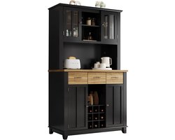 Keukenkast, 106 x 40 x 179,5 cm, hoge kast, keukenbuffet, vitrinekast, buffetkast met verstelbare planken, dressoir met ledverlichting, buffetkast (houtkleurige lades)