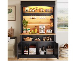 Keukenkast 107x43x184 cm - set van 2 - vitrinekast - buffetkast - met LED-verlichting - open plank - zwart