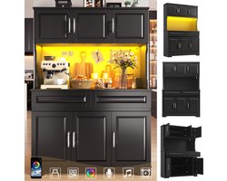 Keukenkast - 108x40x180 cm - Met LED Verlichting en Verstelbare Planken - Met Werkblad - Hout - Zwart