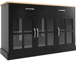 Keukenkast (120×40×84cm), voorraadkast, eetkamerkast voor keuken, eetkamer en woonkamer, modern dressoir, zijkast met opbergruimte, vintage glazen kastontwerp, anti-kantelvoorziening, zwart