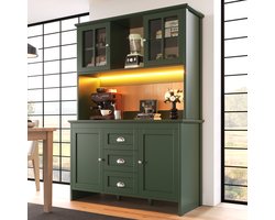 Keukenkast - 120x40x179 cm - Hoge Opbergkast - met Glazen Deuren & LED - Hout - Groen