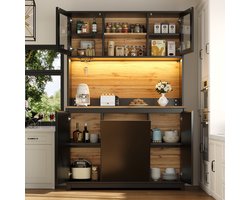 Keukenkast 120x40x180 cm - hoge keukenbijzettafel - bijzetkast - met LED-verlichting - zwart