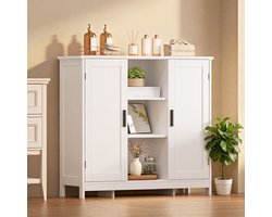 Keukenkast-2 Deuren - 3 Verstelbare Planken - 90×30×80cm - Wit