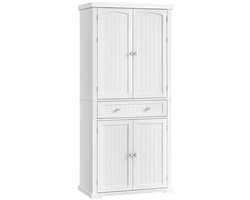 Keukenkast 40 x 76 x 182,1 cm Wit, Badkamerkast Vrijstaand, Opbergkast met 6 Deuren, 4 Verstelbare Planken en Lade, Keukenmeubel met Extra Grote Opbergruimte, Dressoirkast, Multifunctionele Kast voor Keuken, Woonkamer en Eetkamer
